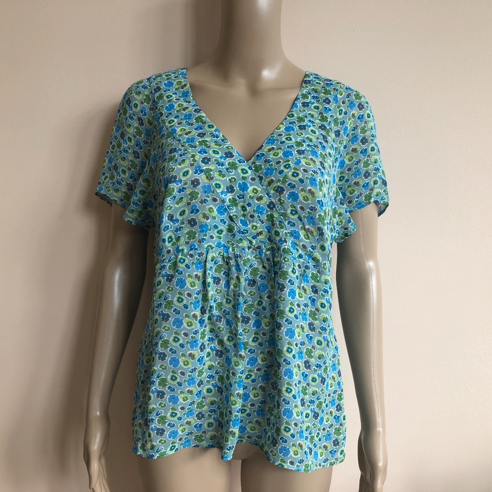 Boden Size 10 Floral Side Zip V Neck Top